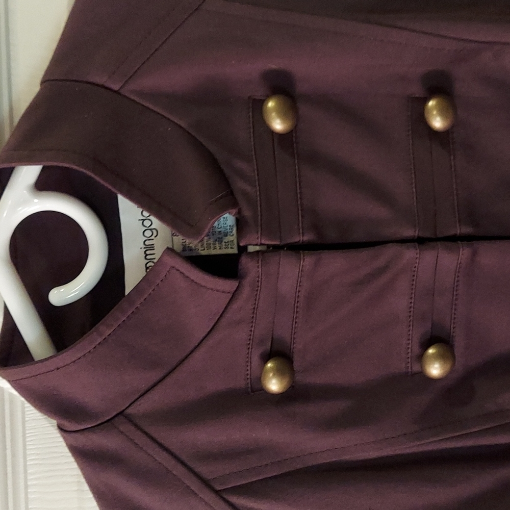 Bloomingdale's Long Brown Tailored Dress Jacket 8P Stand Collar Button Detail - Picture 3 of 5